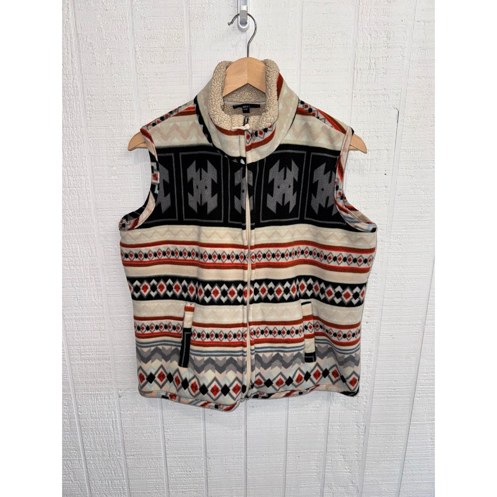 Jane Ashley Fleece Vest Women Medium Cream Southwestern Geometric Sherpa M